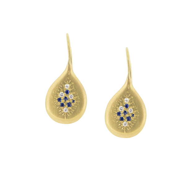 18K Yellow Gold Tidal Drop Earrings With Sapphires and Diamonds