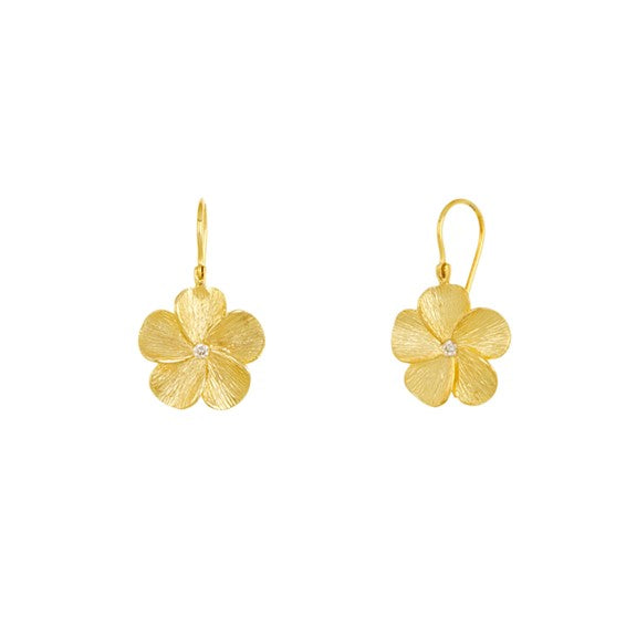 14K Yellow Gold Flower Earrings with Diamond .04ctw