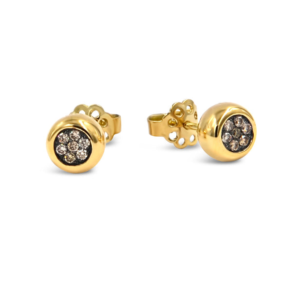 18K Yellow Gold Pave' Champagne Diamond Stud Earring .22ctw