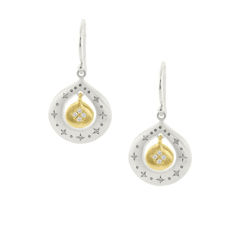 18K Yellow Gold Sterling Silver And Diamond Earrings