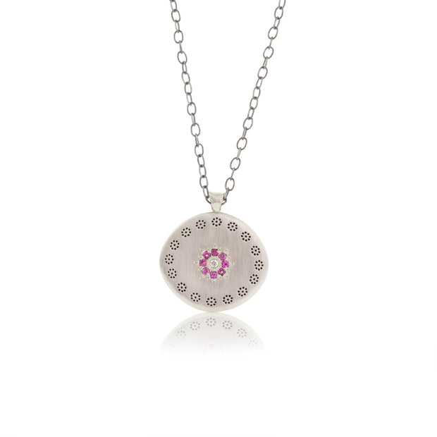Sterling Silver Pink Sapphire And Diamond Pendant