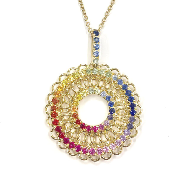 18K Yellow Gold "Rinascimento" Necklace With Mulit-Colored Sapphires