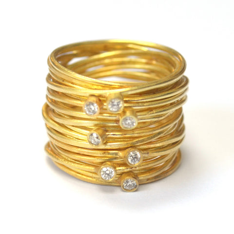 18K Yellow Gold Wire Band With 7 Bezel Set Diamonds .21ctw
