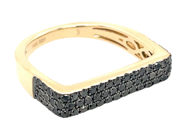 14K Yellow Gold Squared Off Black Diamond Pave' Ring