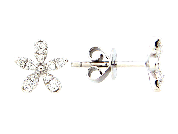 14K white Gold And White DIamond Flower Stud Earring