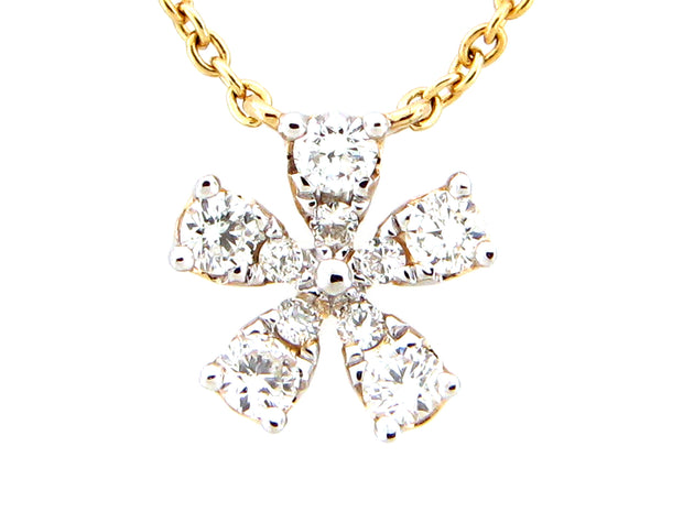 14K Yellow Gold Cable Chain With White Gold And White Diamond Flower