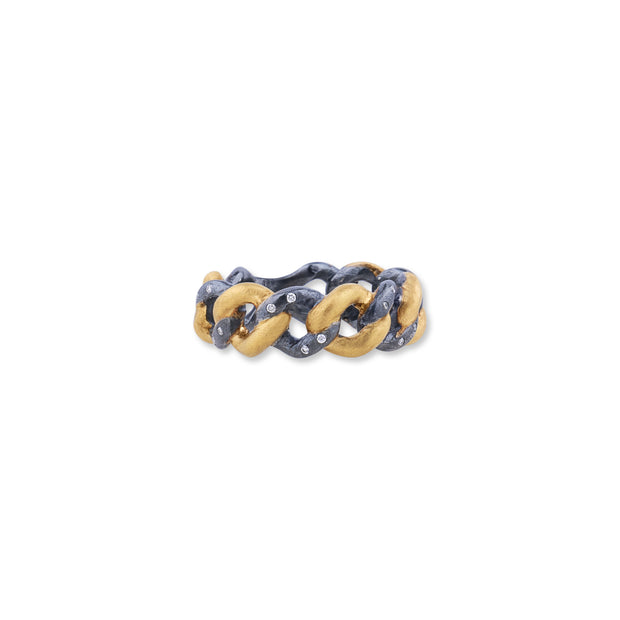 22K YELLOW GOLD & OXIDIZED SILVER “CARLA” RING WITH DIAMONDS, approx 7mm