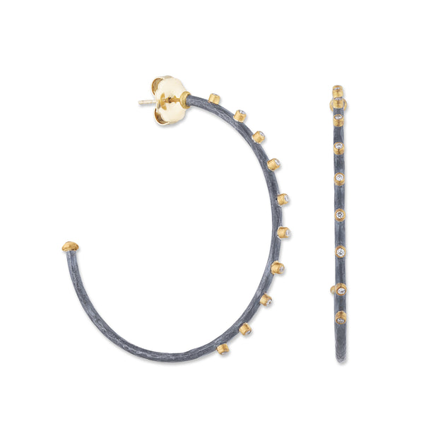 24K & OXIDIZED SILVER “DIMA” HOOP EARRINGS WITH DIAMONDS