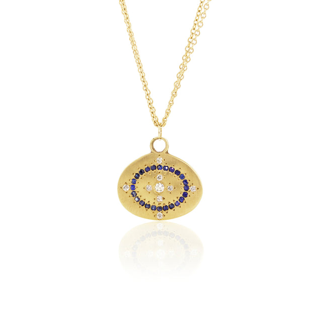 18K Yellow Gold Diamond And Sapphire Circle Pendant
