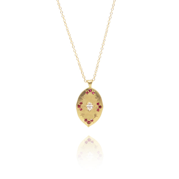 18K Yellow Gold Ruby And Diamond Sand Dollar Pendant