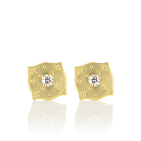 18K Yellow Gold Diamond Pillow Stud Earrings