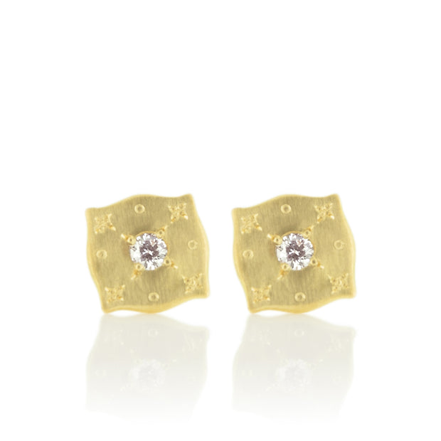 18K Yellow Gold Diamond Pillow Stud Earrings