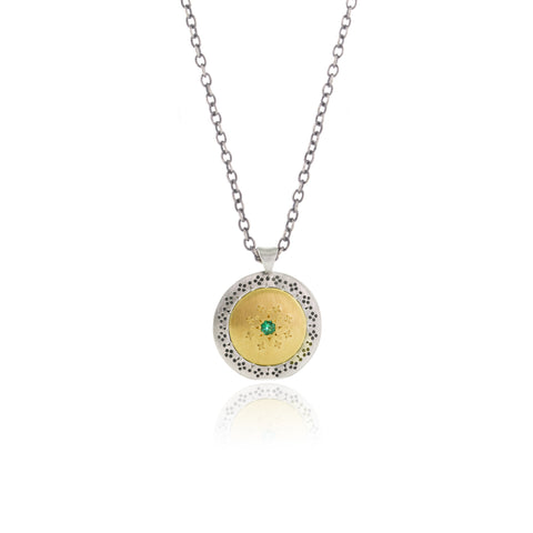 18K Yellow Gold And Sterling Silver Emerald Pendant, "Seeds Of Harmony"