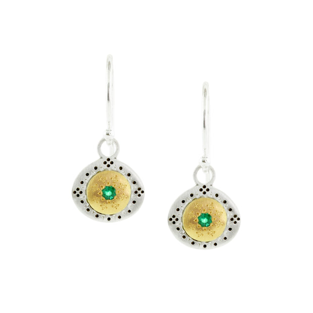 Sterling Silver And 18K Gold Emerald Drop Earrings