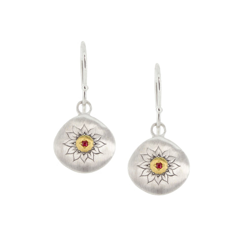 Sterling Silver And 18K Yellow Gold Ruby Drop Earrings