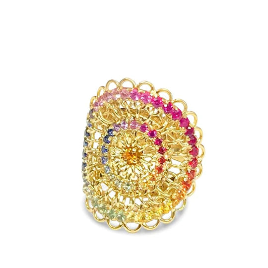 18K Yellow Gold "Rinascimento" Ring With Multi-Colored Sapphires