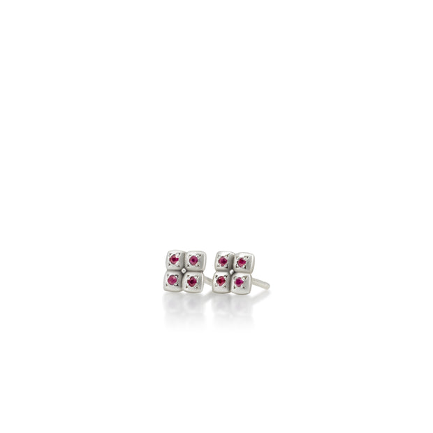 Silver Lace Studs In Ruby