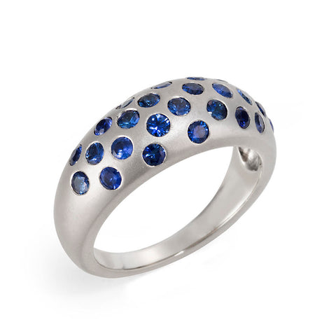 14K White Gold Blue Sapphire Dome Ring .99ctw