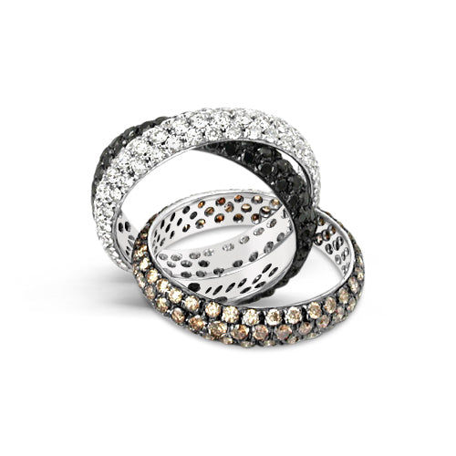 18K White Gold Black, White, Champagne Diamond Rolling Ring 5.70ctw