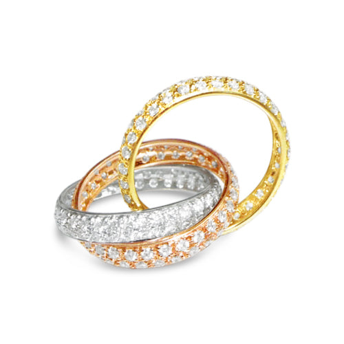 18K Tri-Color White Diamond Pave' Rolling Ring 4.02ctw.