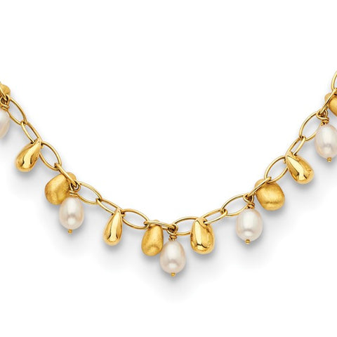 14K Yellow Gold Chain With Drop Pearls