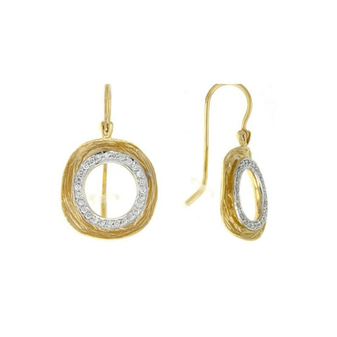 14K Yellow And White Gold Textured Earrings with Diamonds .24ctw