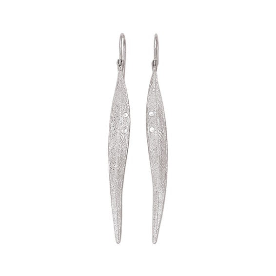 14K White Gold Diamond Leaf Earrings .04ctw