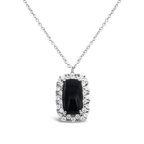 18K White Gold White Diamond and Black Onyx Necklace  1.30ctw.