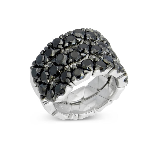 18K White Gold Black Diamond Stretch Ring 5.35 ctw