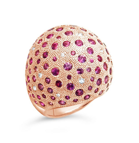 18K Rose Gold Diamond And Pink Sapphire Dome Ring