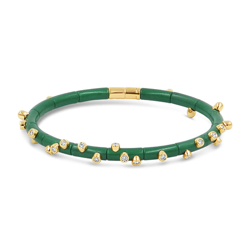 18K Yellow Gold And Diamond Green E-Coat Flexible Bracelet .51ctw