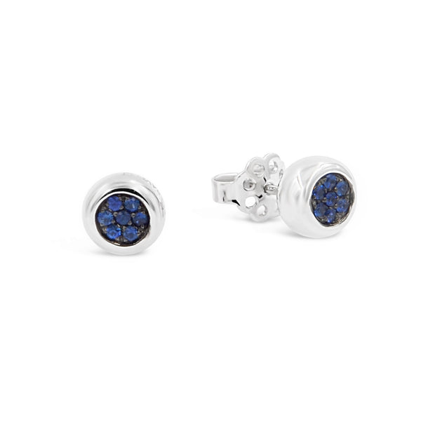 18K White Gold Pave' Blue Sapphire Stud Earring .23ctw