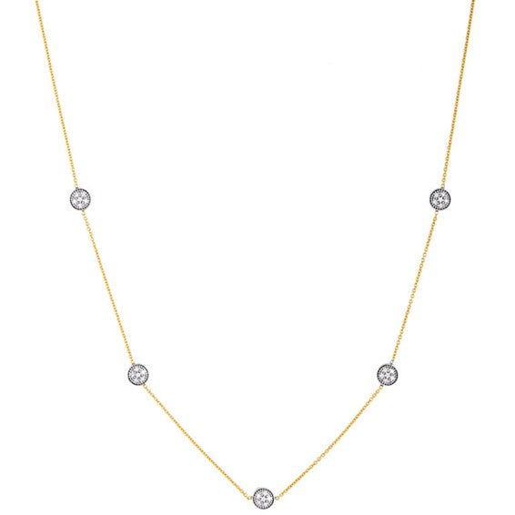 18K Yellow  And White Gold Diamond Station Necklace 18" .60ctw