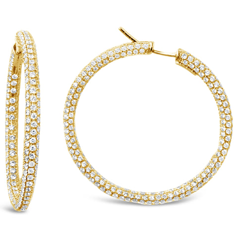 18K Yellow Gold White Diamond Large Eternity Hoop Earring 9.78ctw