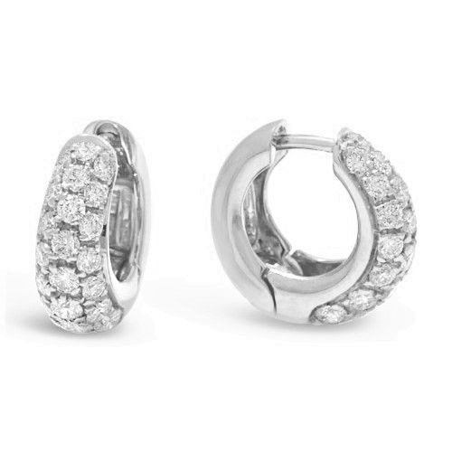 18K White Gold Diamond Huggy Earrings 1.10ctw