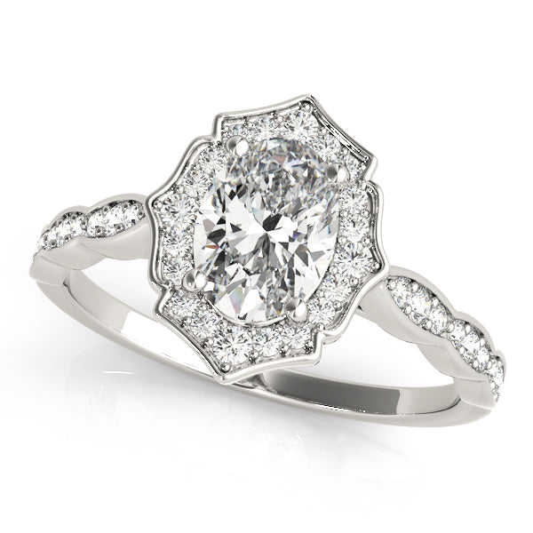 14K White Gold Diamond Semi-Mount For Oval Diamond