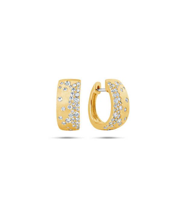 14K Yellow Gold Satin Finish Scattered Diamond Earrings .66ctw