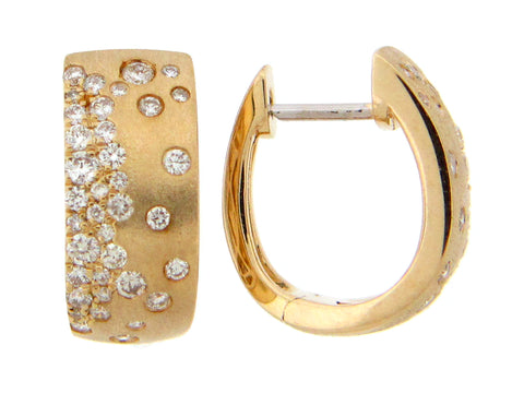 14K Yellow Gold Satin Finish Scattered Diamond Earrings .66ctw