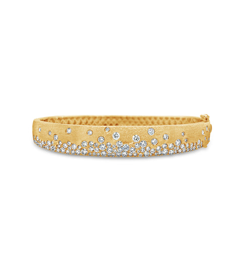 14K Yellow Gold Satin Finish Scattered Diamond Bangle Bracelet 1.88ctw