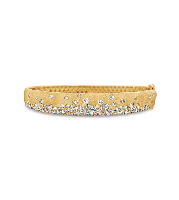 14K Yellow Gold Satin Finish Scattered Diamond Bangle Bracelet 1.88ctw