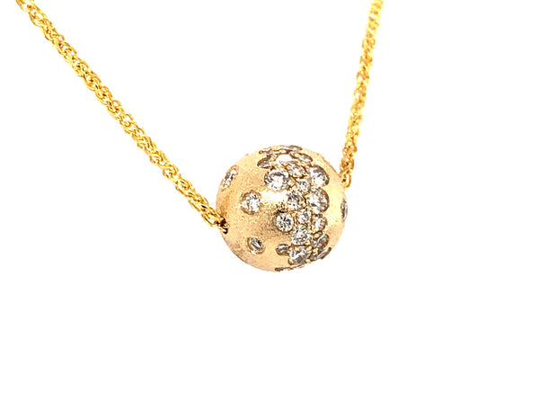 14K Yellow Gold Scattered Diamond Ball Pendant