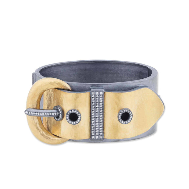 24K Fusion Gold And Oxidized Silver Belt Bracelet With Diamonds,