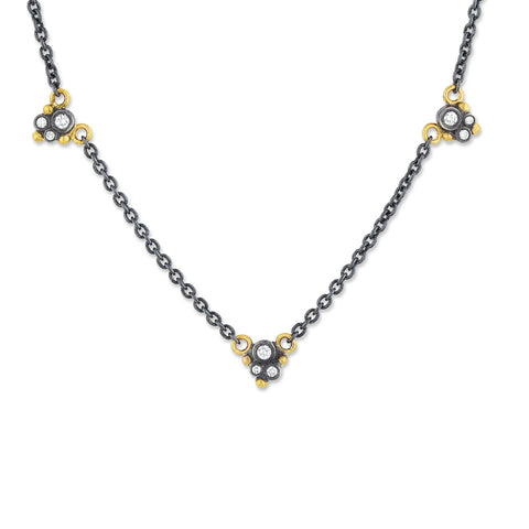 24K Gold, Oxidized Silver With Diamond Necklace