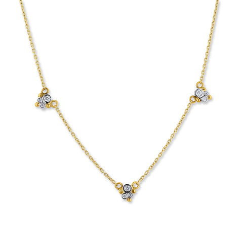 24K Gold, Oxidized Silver With Diamond Necklace