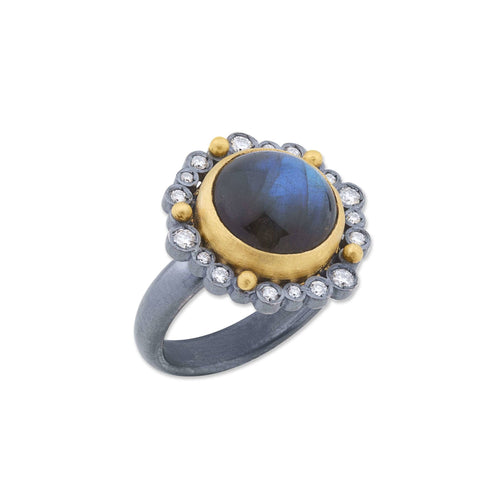 24K Gold, Labradorite, Oxidized Silver And Diamond Ring