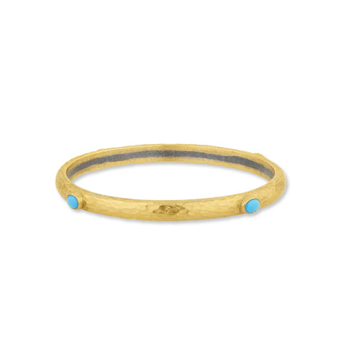 24K Gold And Oxidized Silver "Fusion" Bangle with Oval Cabochon Sleeping beauty Turquoise
