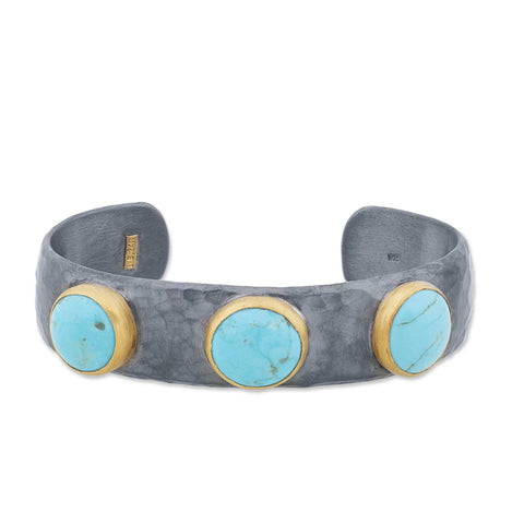 24K Gold And Oxidized Silver Turquoise Cuff Bracelet