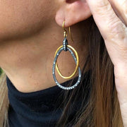 24K Gold And Oxidized Silver Drop Earrings with 22K gold Ear Wire