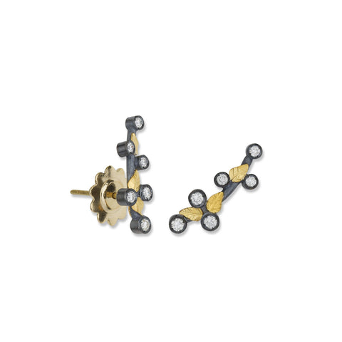 22K Gold  And Oxidized Silver Ear Cuffs With Diamonds 18K Gold Posts