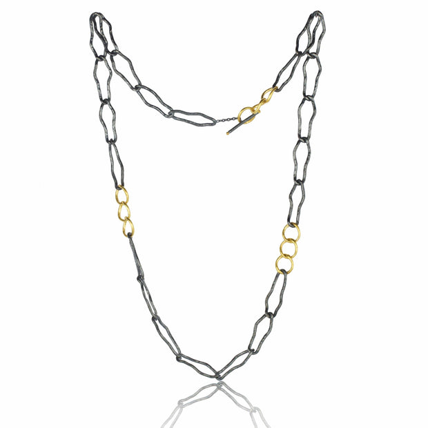 24K Gold And Oxidized Silver Link Necklace 24"
